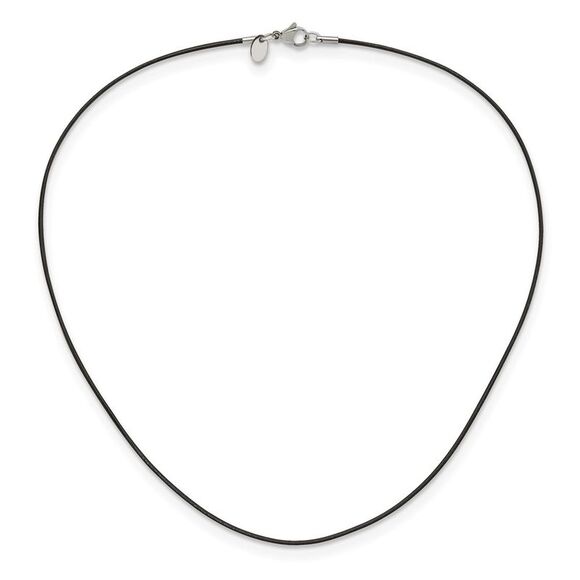 1.5mm Black Leather Cord Chain & Stainless Steel Clasp Necklace, 18 In - Picture 2 of 5